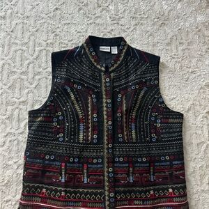 Chicos Black Multicolor Embroidered Vest size 2